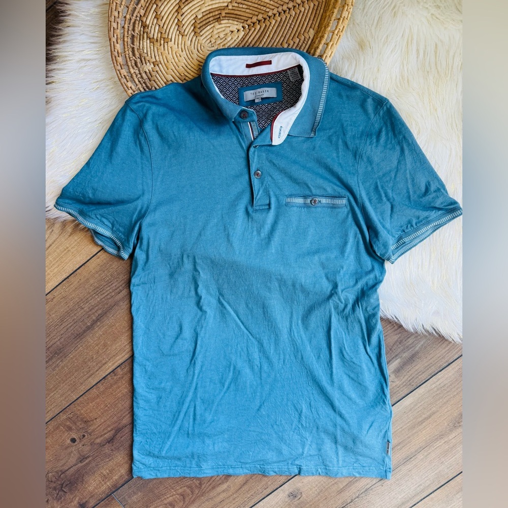 Ted Baker Blue White Short Sleeve Polo Shirt Men’s Size Small 2